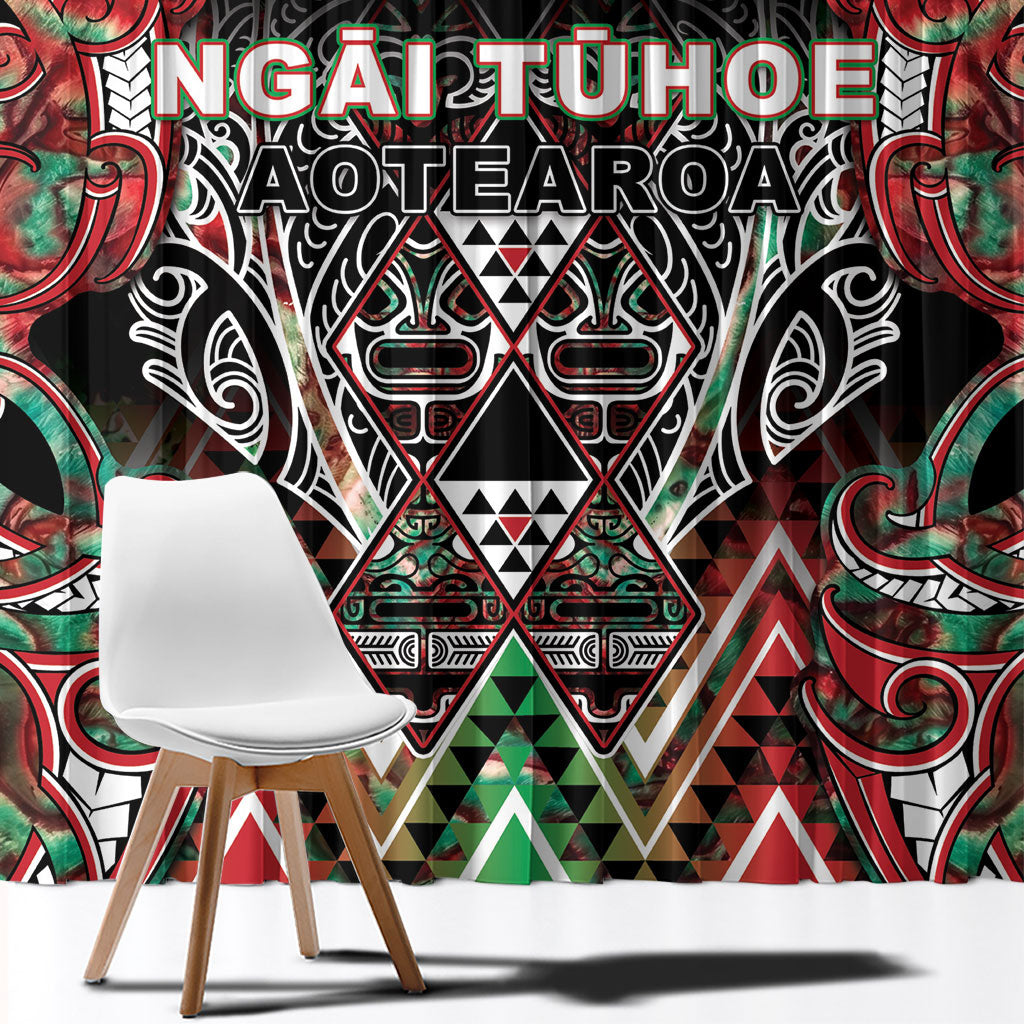 Aotearoa Ngai Tuhoe Window Curtain Maori Tribal Red And Green Paua Shell Pattern DT05 - Polynesian Pride