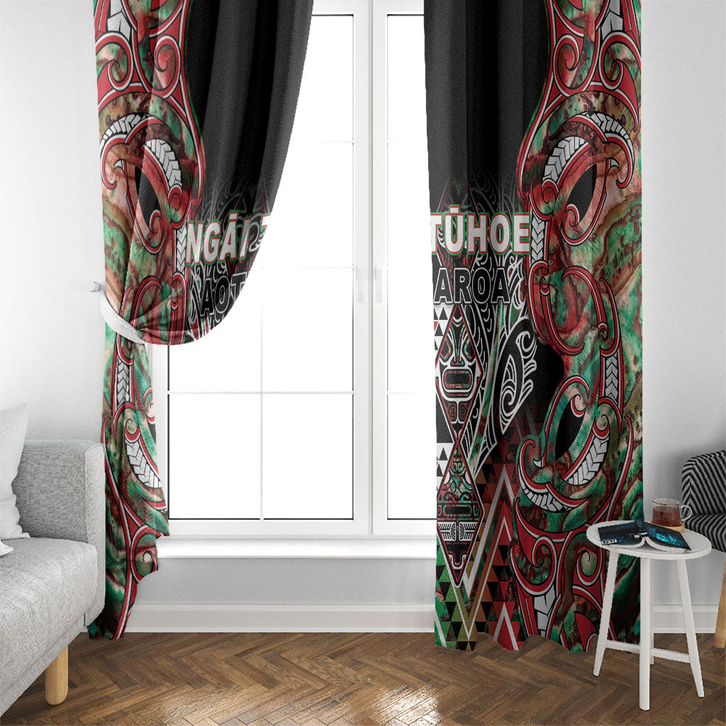 Aotearoa Ngai Tuhoe Window Curtain Maori Tribal Red And Green Paua Shell Pattern DT05 - Polynesian Pride