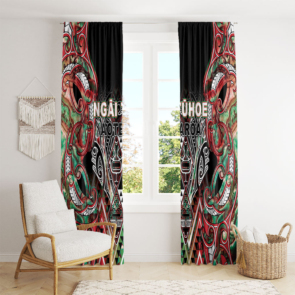Aotearoa Ngai Tuhoe Window Curtain Maori Tribal Red And Green Paua Shell Pattern DT05 - Polynesian Pride