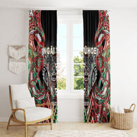 Aotearoa Ngai Tuhoe Window Curtain Maori Tribal Red And Green Paua Shell Pattern DT05 - Polynesian Pride