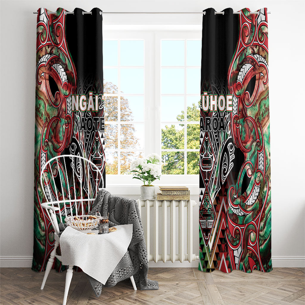 Aotearoa Ngai Tuhoe Window Curtain Maori Tribal Red And Green Paua Shell Pattern DT05 - Polynesian Pride