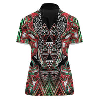 Aotearoa Ngai Tuhoe Women Polo Shirt Maori Tribal Red And Green Paua Shell Pattern DT05 - Polynesian Pride