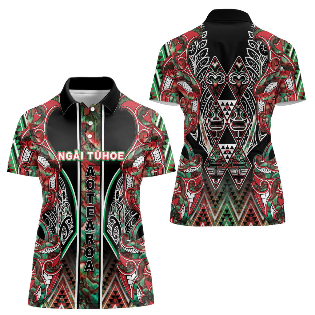 Aotearoa Ngai Tuhoe Women Polo Shirt Maori Tribal Red And Green Paua Shell Pattern DT05 - Polynesian Pride