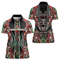 Aotearoa Ngai Tuhoe Women Polo Shirt Maori Tribal Red And Green Paua Shell Pattern DT05 - Polynesian Pride