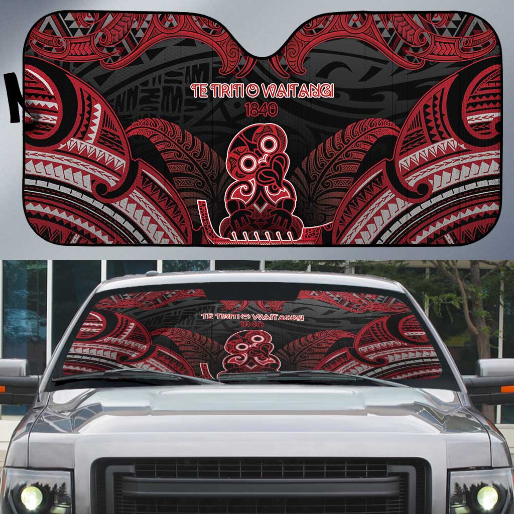 New Zealand Waitangi Day Auto Sun Shade Te Tiriti O Waitangi 1840 DT05 Black - Polynesian Pride