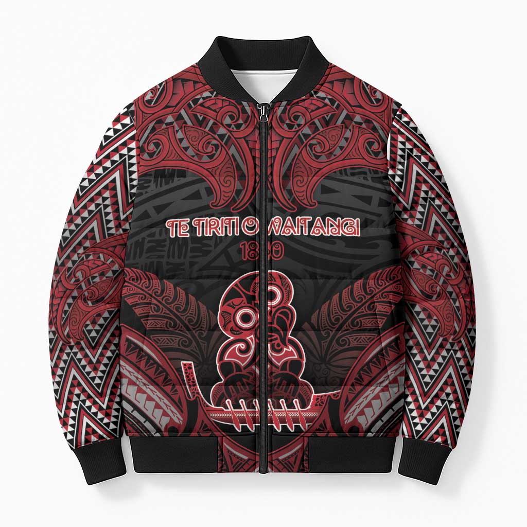 Personalised New Zealand Waitangi Day Bomber Puffer Jacket Te Tiriti O Waitangi 1840 DT05 Unisex Black - Polynesian Pride