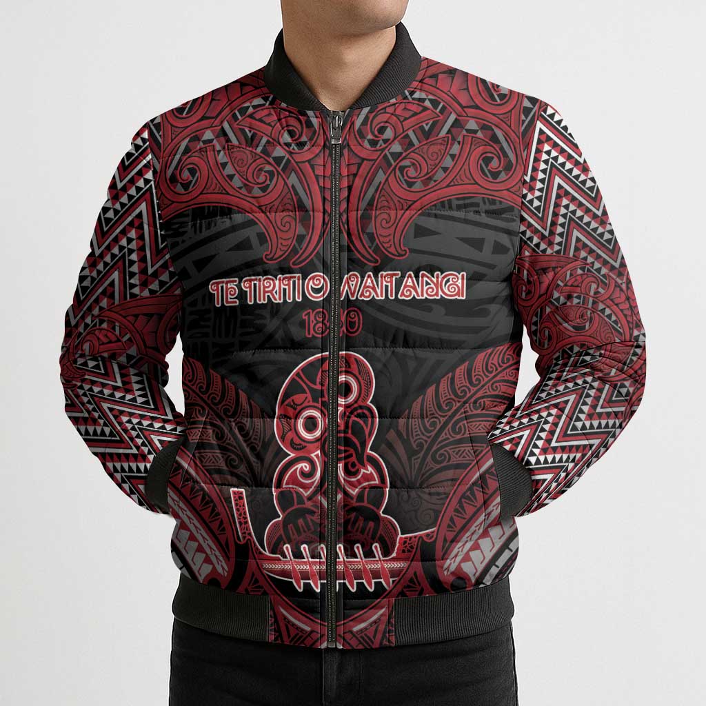 Personalised New Zealand Waitangi Day Bomber Puffer Jacket Te Tiriti O Waitangi 1840 DT05 - Polynesian Pride