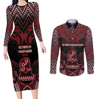 Personalised New Zealand Waitangi Day Couples Matching Long Sleeve Bodycon Dress and Long Sleeve Button Shirt Te Tiriti O Waitangi 1840 - Polynesian Pride
