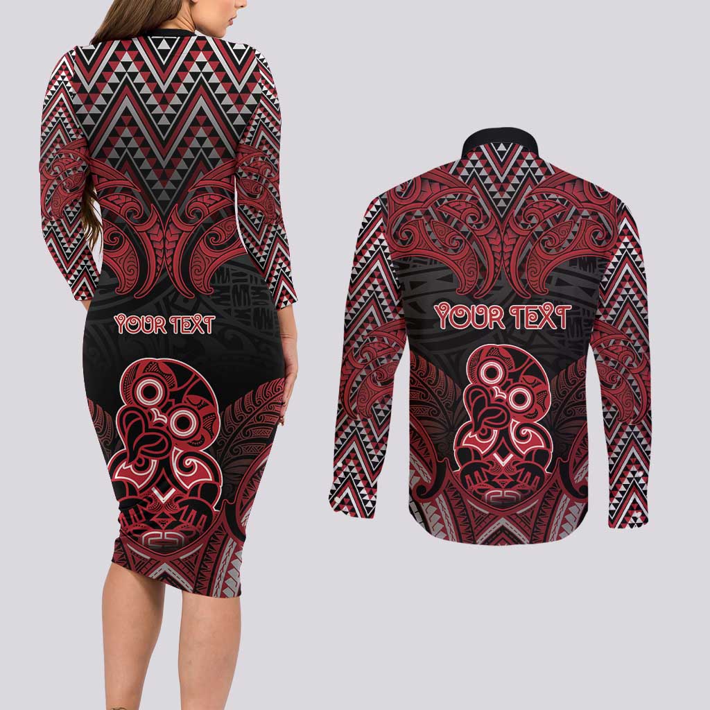 Personalised New Zealand Waitangi Day Couples Matching Long Sleeve Bodycon Dress and Long Sleeve Button Shirt Te Tiriti O Waitangi 1840 - Polynesian Pride