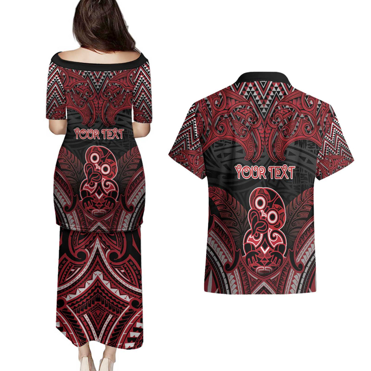 Personalised New Zealand Waitangi Day Couples Matching Puletasi and Hawaiian Shirt Te Tiriti O Waitangi 1840 - Polynesian Pride