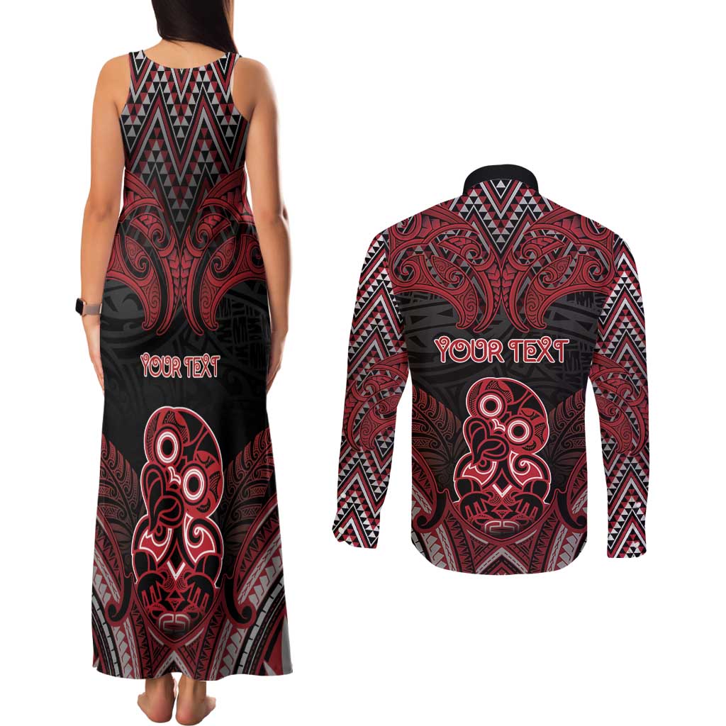 Personalised New Zealand Waitangi Day Couples Matching Tank Maxi Dress and Long Sleeve Button Shirt Te Tiriti O Waitangi 1840 - Polynesian Pride