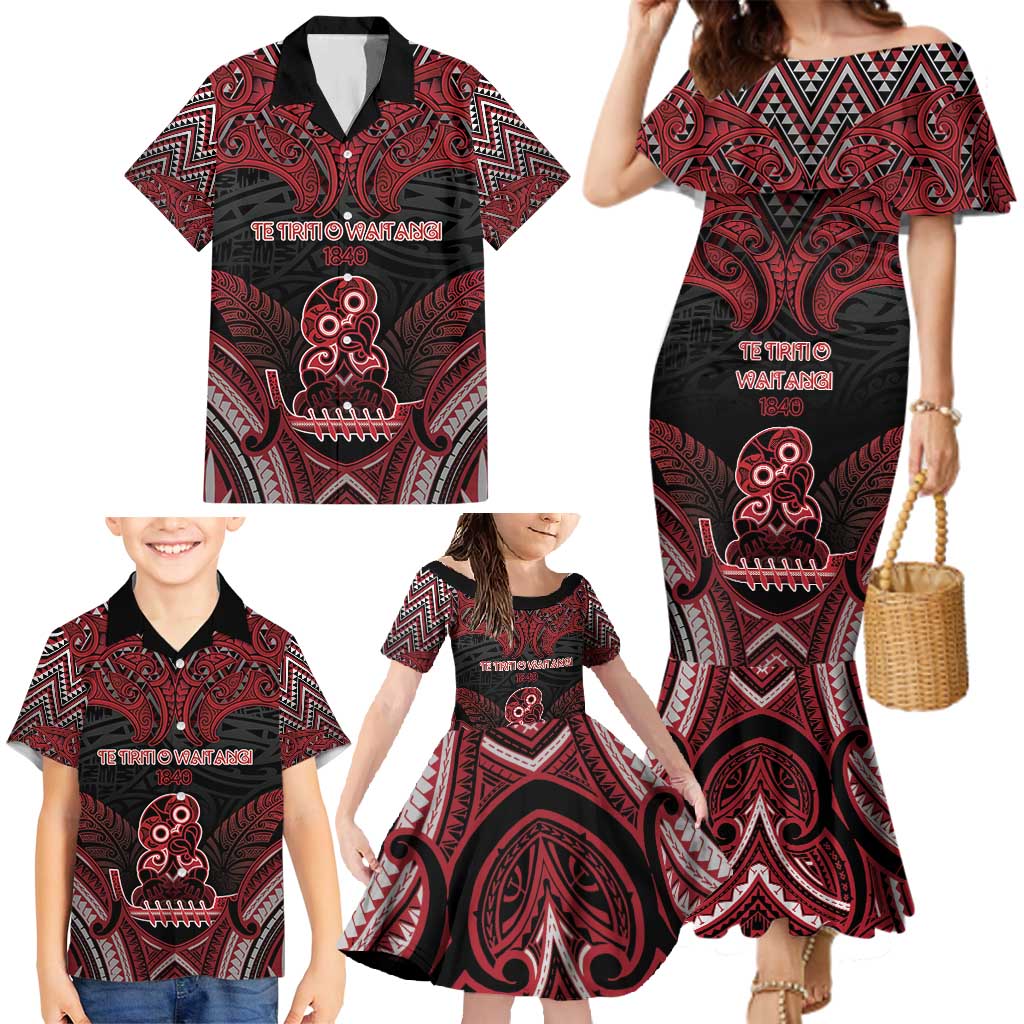 Personalised New Zealand Waitangi Day Family Matching Mermaid Dress and Hawaiian Shirt Te Tiriti O Waitangi 1840 DT05 - Polynesian Pride
