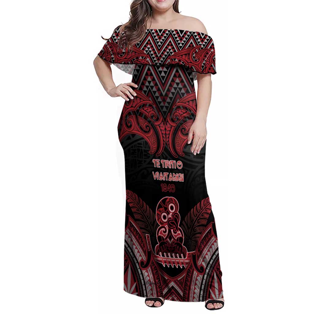 Personalised New Zealand Waitangi Day Family Matching Off Shoulder Maxi Dress and Hawaiian Shirt Te Tiriti O Waitangi 1840 - Polynesian Pride