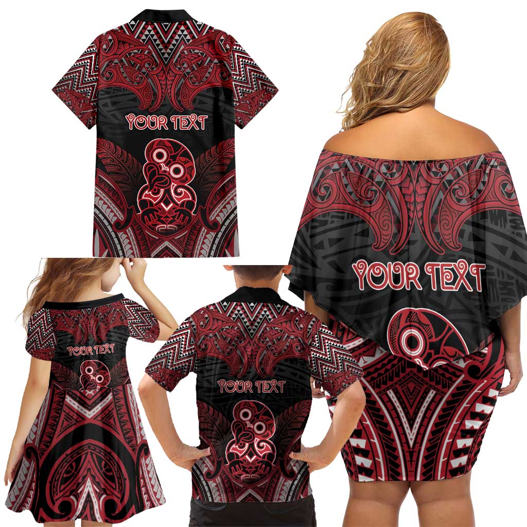 Personalised New Zealand Waitangi Day Family Matching Off Shoulder Short Dress and Hawaiian Shirt Te Tiriti O Waitangi 1840 - Polynesian Pride
