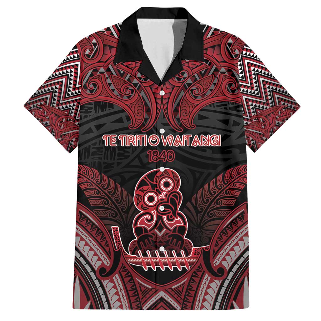 Personalised New Zealand Waitangi Day Family Matching Puletasi and Hawaiian Shirt Te Tiriti O Waitangi 1840 DT05 Dad's Shirt - Short Sleeve Black - Polynesian Pride