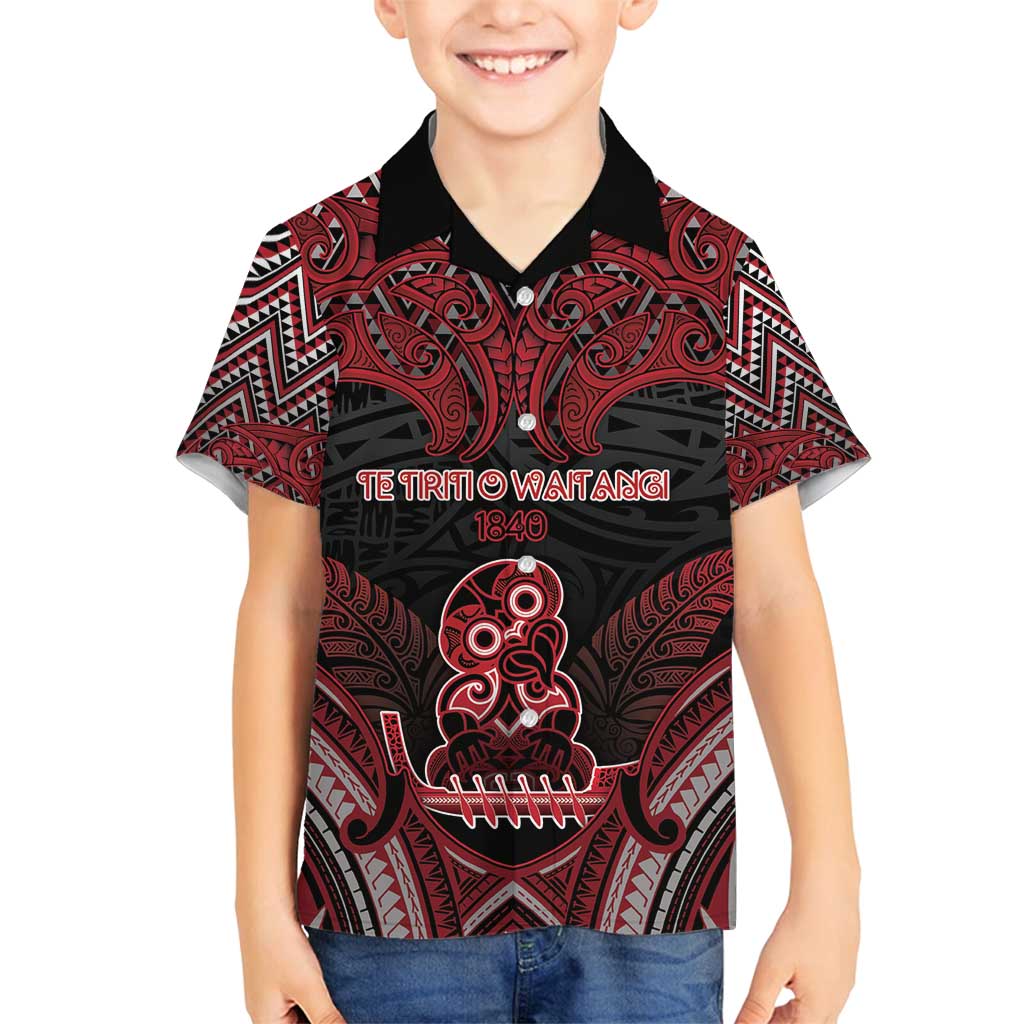 Personalised New Zealand Waitangi Day Family Matching Puletasi and Hawaiian Shirt Te Tiriti O Waitangi 1840 DT05 Son's Shirt Black - Polynesian Pride