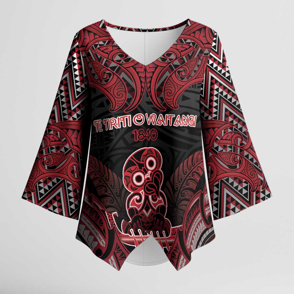 Personalised New Zealand Waitangi Day Kimono Sleeve Blouse Te Tiriti O Waitangi 1840 DT05 Female Black - Polynesian Pride