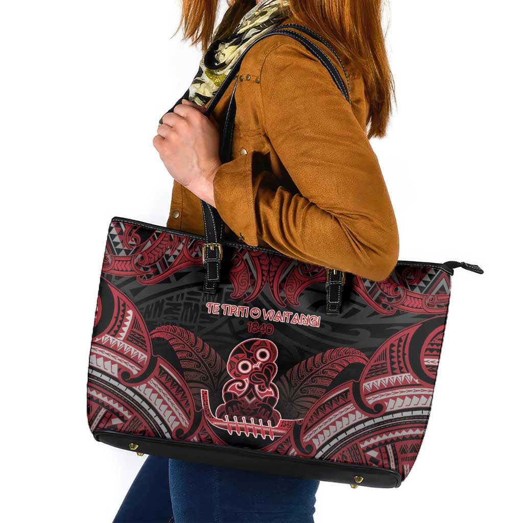 New Zealand Waitangi Day Leather Tote Bag Te Tiriti O Waitangi 1840 - Polynesian Pride