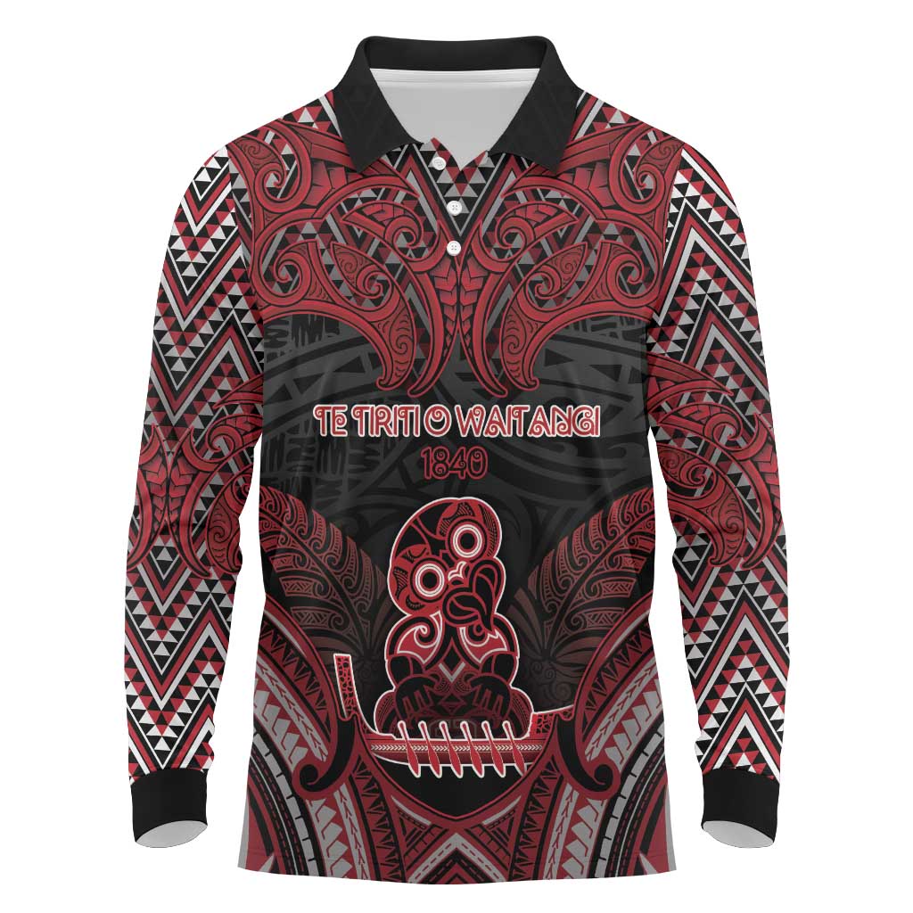 Personalised New Zealand Waitangi Day Long Sleeve Polo Shirt Te Tiriti O Waitangi 1840 DT05 Black - Polynesian Pride
