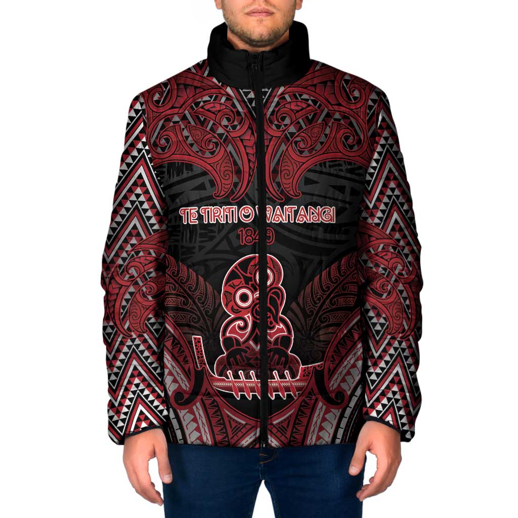 Personalised New Zealand Waitangi Day Padded Jacket Te Tiriti O Waitangi 1840 DT05 Men Black - Polynesian Pride