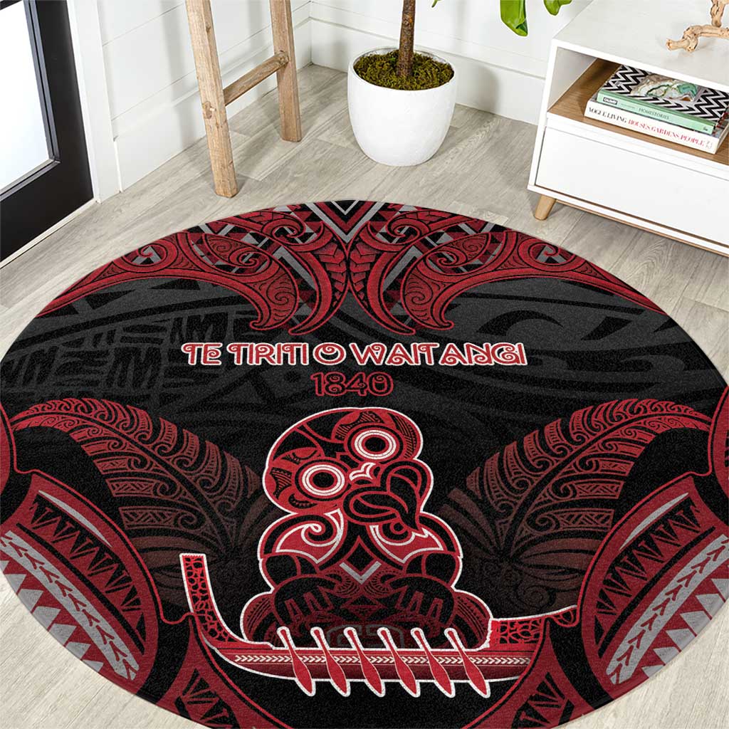 New Zealand Waitangi Day Round Carpet Te Tiriti O Waitangi 1840 DT05 Black - Polynesian Pride