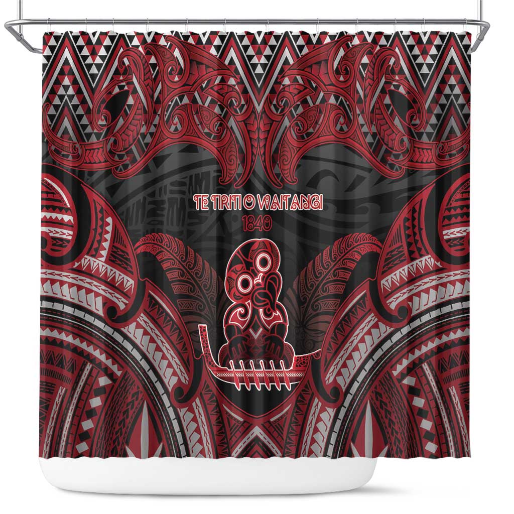 New Zealand Waitangi Day Shower Curtain Te Tiriti O Waitangi 1840 DT05 Black - Polynesian Pride
