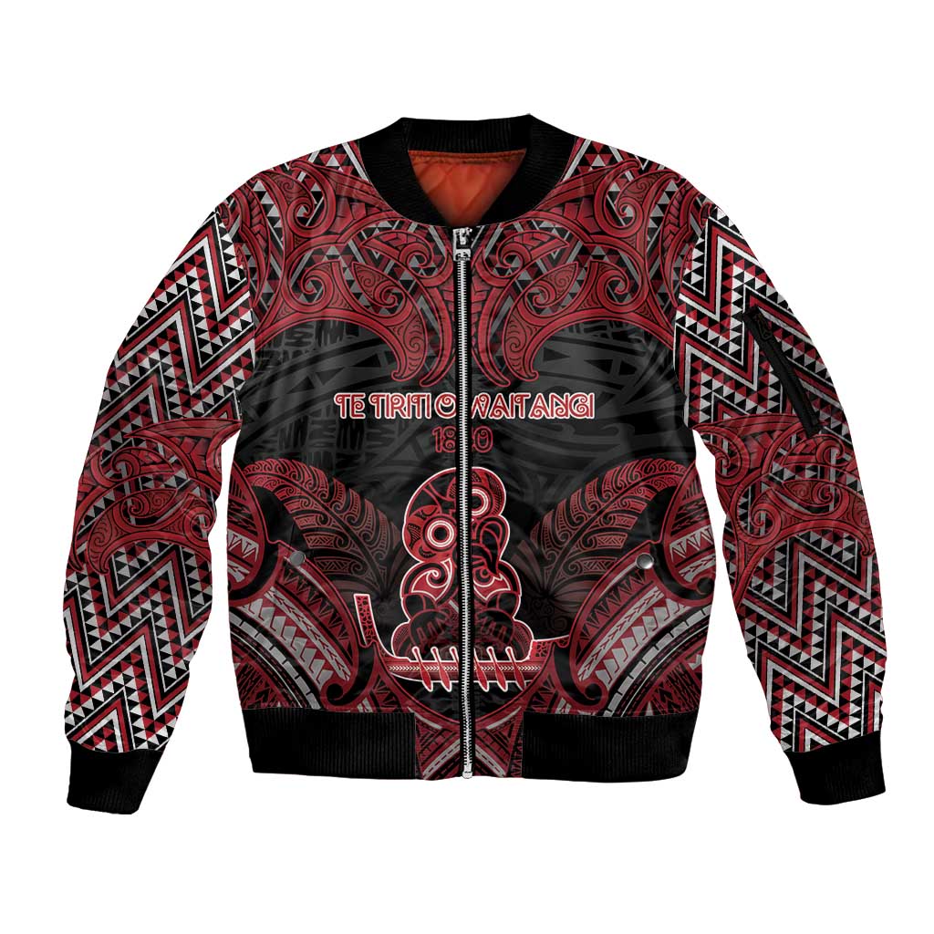 Personalised New Zealand Waitangi Day Sleeve Zip Bomber Jacket Te Tiriti O Waitangi 1840 - Polynesian Pride