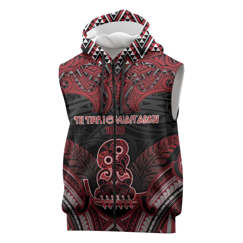 Personalised New Zealand Waitangi Day Sleeveless Zip Hoodie Te Tiriti O Waitangi 1840 DT05 Black - Polynesian Pride