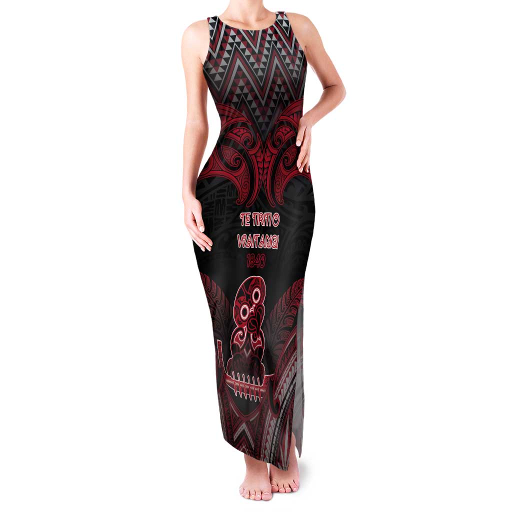 Personalised New Zealand Waitangi Day Tank Maxi Dress Te Tiriti O Waitangi 1840 DT05 Women Black - Polynesian Pride