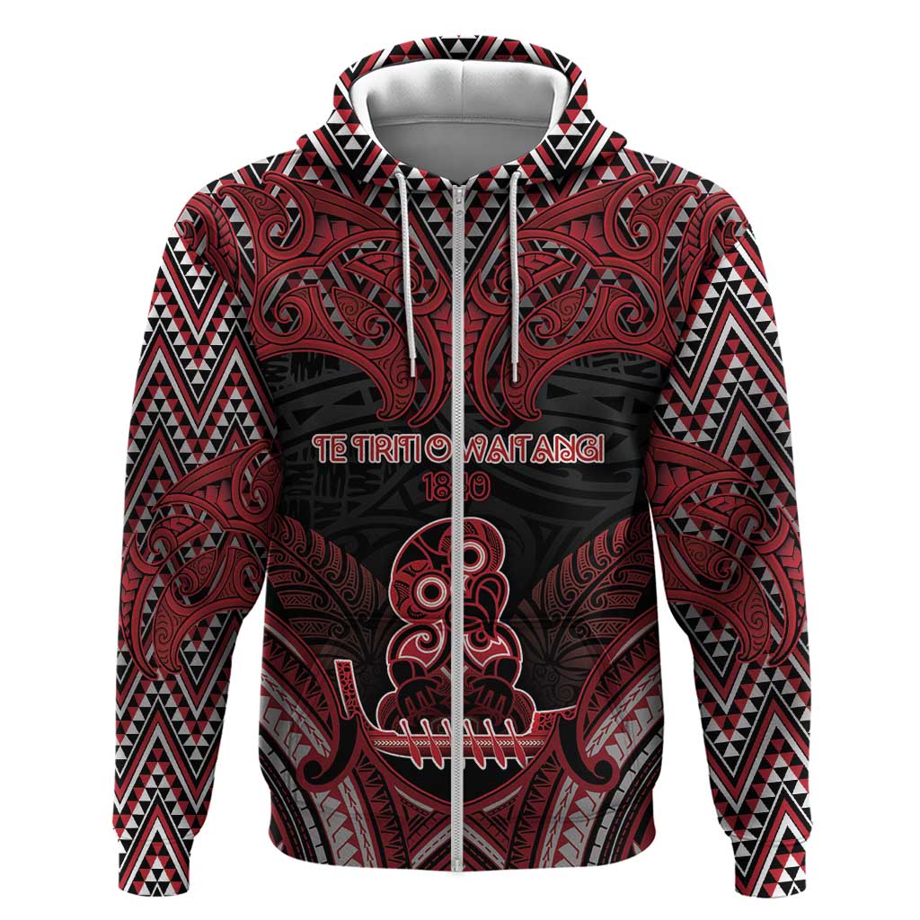 Personalised New Zealand Waitangi Day Zip Hoodie Te Tiriti O Waitangi 1840 DT05 Zip Hoodie Black - Polynesian Pride