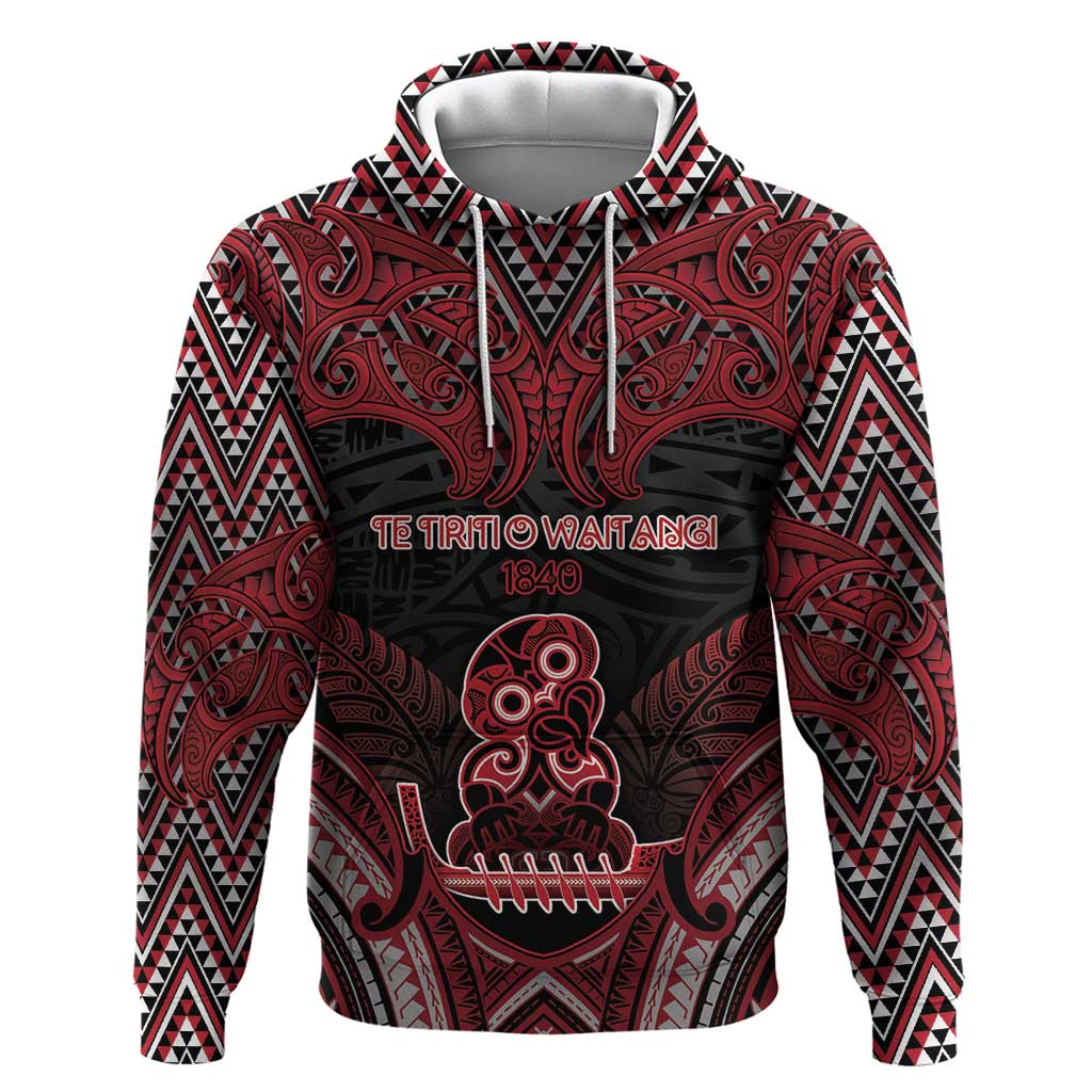 Personalised New Zealand Waitangi Day Zip Hoodie Te Tiriti O Waitangi 1840 DT05 Pullover Hoodie Black - Polynesian Pride