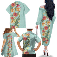 Hawaii Tropical Family Matching Outfit Hibiscus Flowers Polynesian Off Shoulder Long Sleeve Dress And Shirt Family Set