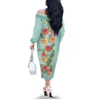 Hawaii Tropical Family Matching Outfit Hibiscus Flowers Polynesian Off Shoulder Long Sleeve Dress And Shirt Family Set