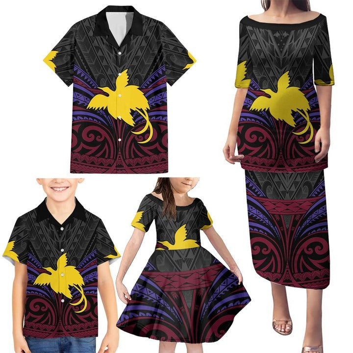 Papua New Guinea Family Matching Puletasi and Hawaiian Shirt PNG Tradional Pattern LT9