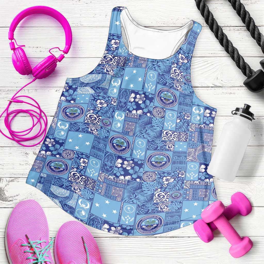 Federated States of Micronesia Merry Christmas Women Racerback Tank Pacific Patchwork Xmas Vibes - Polynesian Pride