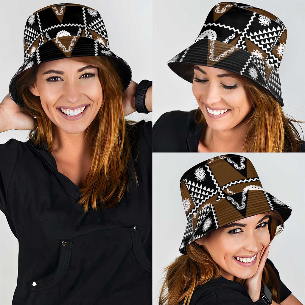 Fiji Brown Masi Pattern Bucket Hat Fijian Tapa LT01 - Polynesian Pride