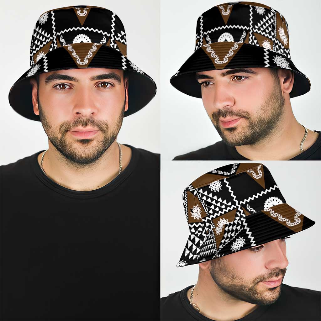 Fiji Brown Masi Pattern Bucket Hat Fijian Tapa LT01 - Polynesian Pride