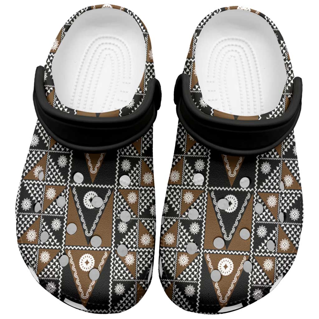 Fiji Brown Masi Pattern Clogs Shoes Fijian Tapa LT01 Brown - Polynesian Pride