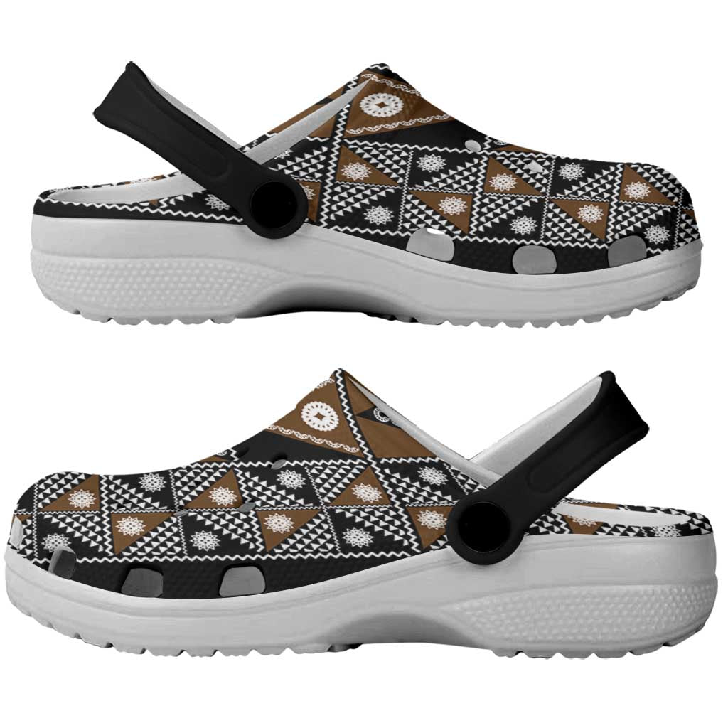 Fiji Brown Masi Pattern Clogs Shoes Fijian Tapa LT01 - Polynesian Pride