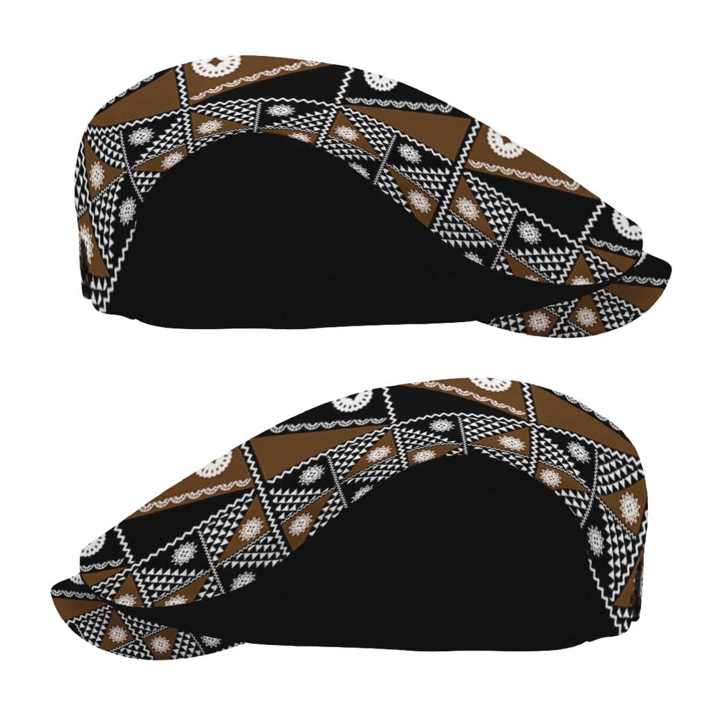 Fiji Brown Masi Pattern Jeff Hat Fijian Tapa LT01 - Polynesian Pride