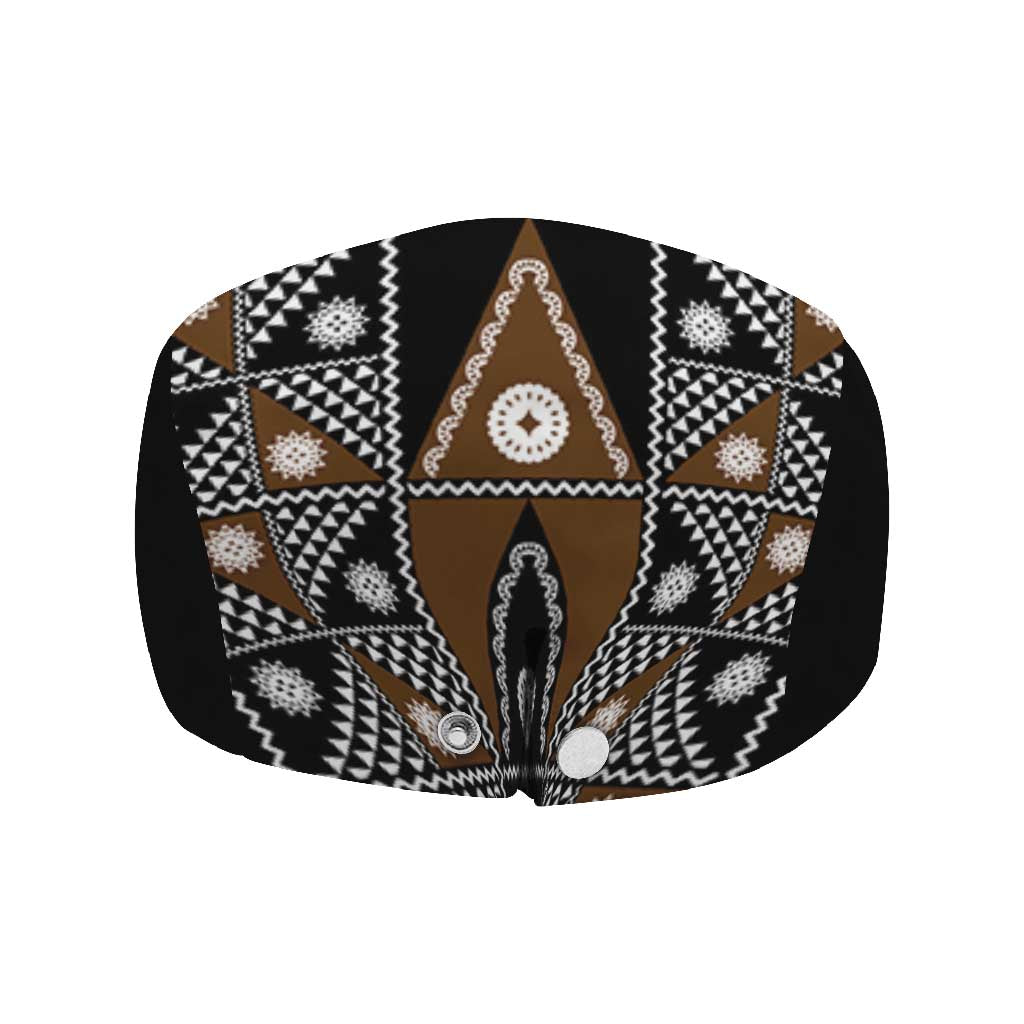 Fiji Brown Masi Pattern Jeff Hat Fijian Tapa LT01 - Polynesian Pride