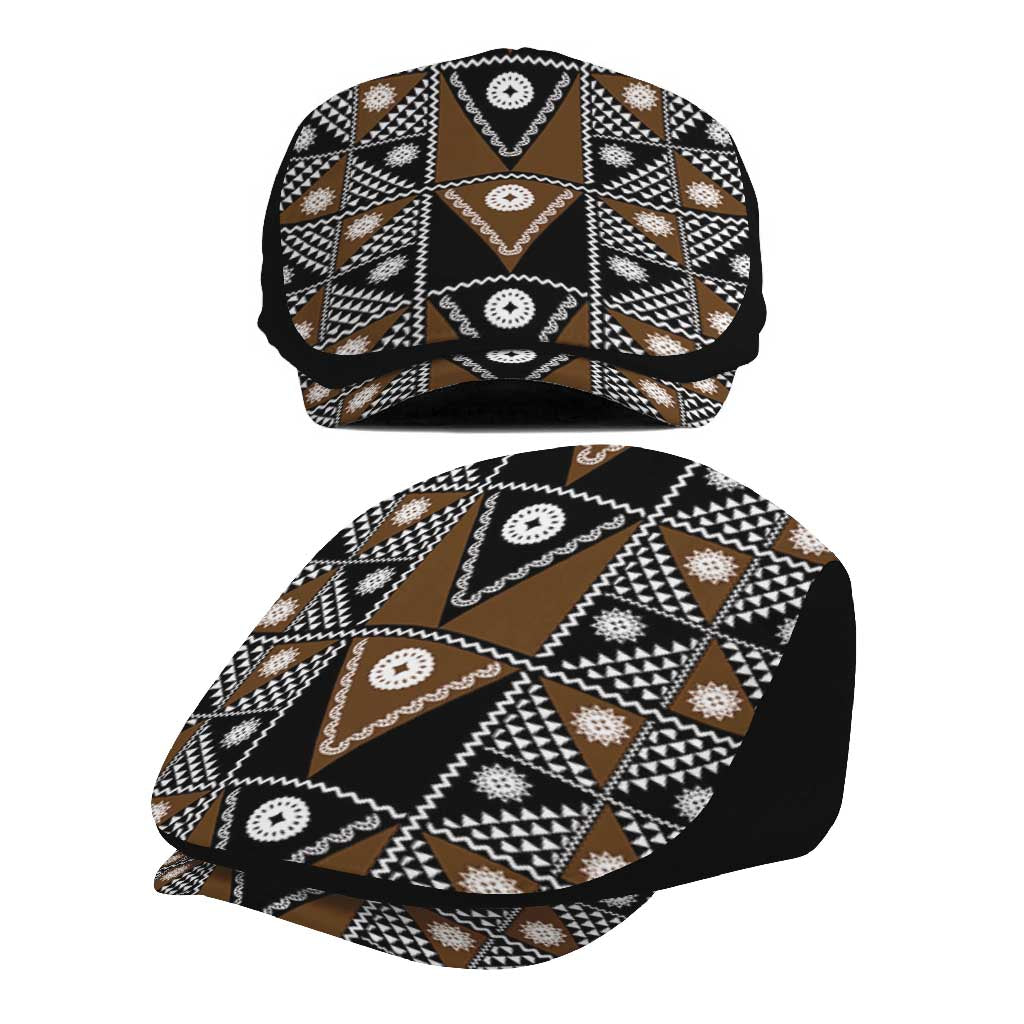 Fiji Brown Masi Pattern Jeff Hat Fijian Tapa LT01 - Polynesian Pride