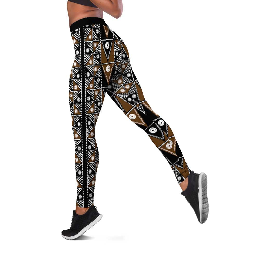 Fiji Brown Masi Pattern Leggings Fijian Tapa