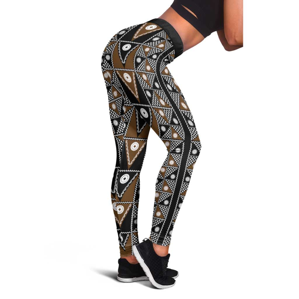 Fiji Brown Masi Pattern Leggings Fijian Tapa