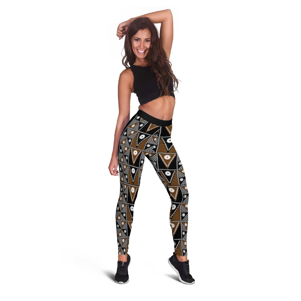 Fiji Brown Masi Pattern Leggings Fijian Tapa