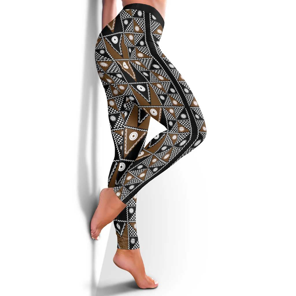 Fiji Brown Masi Pattern Leggings Fijian Tapa