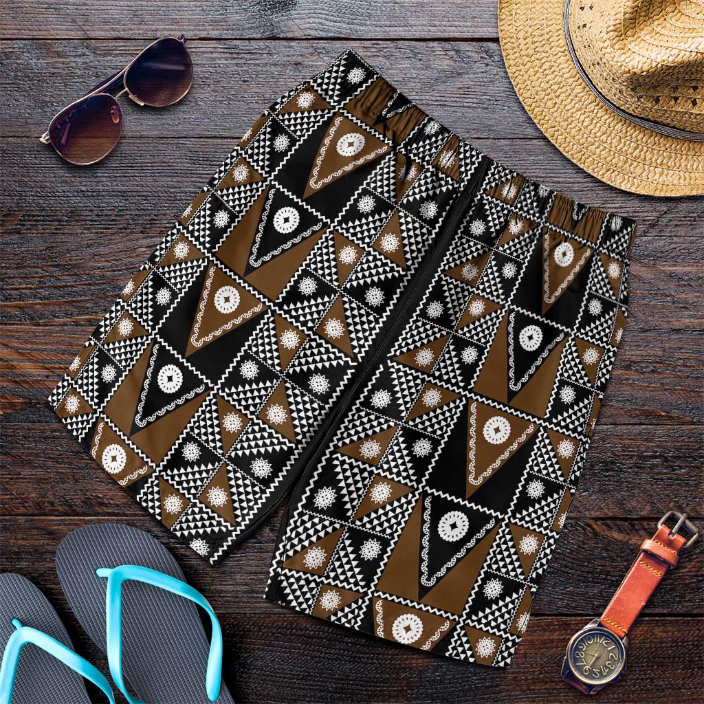Fiji Brown Masi Pattern Shorts for Men Fijian Tapa LT01 Brown - Polynesian Pride