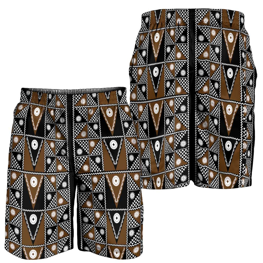 Fiji Brown Masi Pattern Shorts for Men Fijian Tapa LT01 - Polynesian Pride