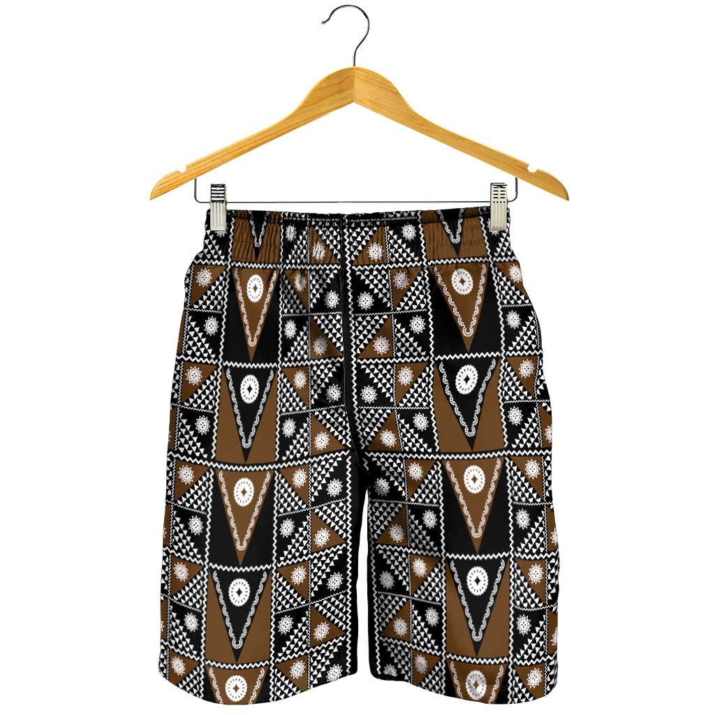 Fiji Brown Masi Pattern Shorts for Men Fijian Tapa LT01 - Polynesian Pride
