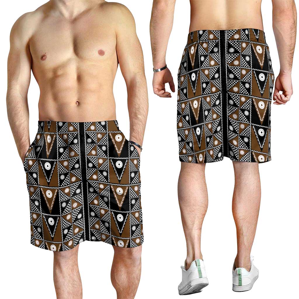 Fiji Brown Masi Pattern Shorts for Men Fijian Tapa LT01 - Polynesian Pride